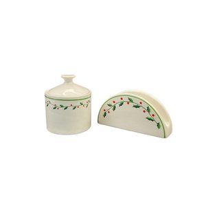Vintage Trisa Christmas Decor Sugar Bowl & Napkin Holder Christmas 2 Piece Set
